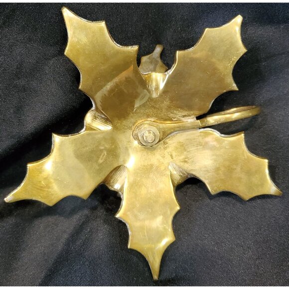 Vintage Brass Holly Leaf CHRISTMAS CANDLE HOLDER taper candlestick metal leaves - Picture 7 of 7